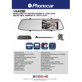 Specchietto retrovisore 5" con DVR Phonocar VM498