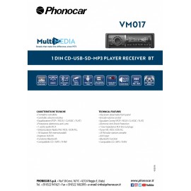Autoradio Phonocar VM017 CD USB SD MP3 Bluetooth Player Receiver