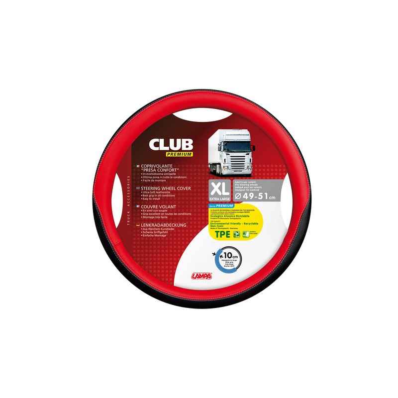 Club, coprivolante presa confort in TPE - XL - Ø 49/51 cm - Rosso Club, coprivolante presa confort in TPE - XL - Ø 49/51 cm - Rosso