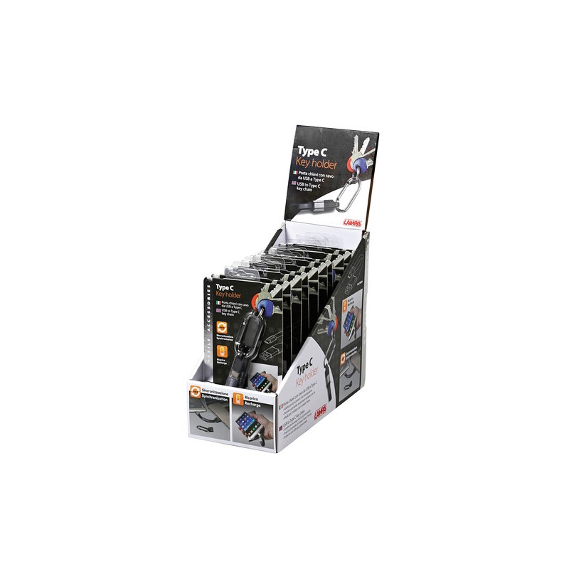 Portachiave con cavo Usb > Usb Type-C, 10 cm - Display 10 pz