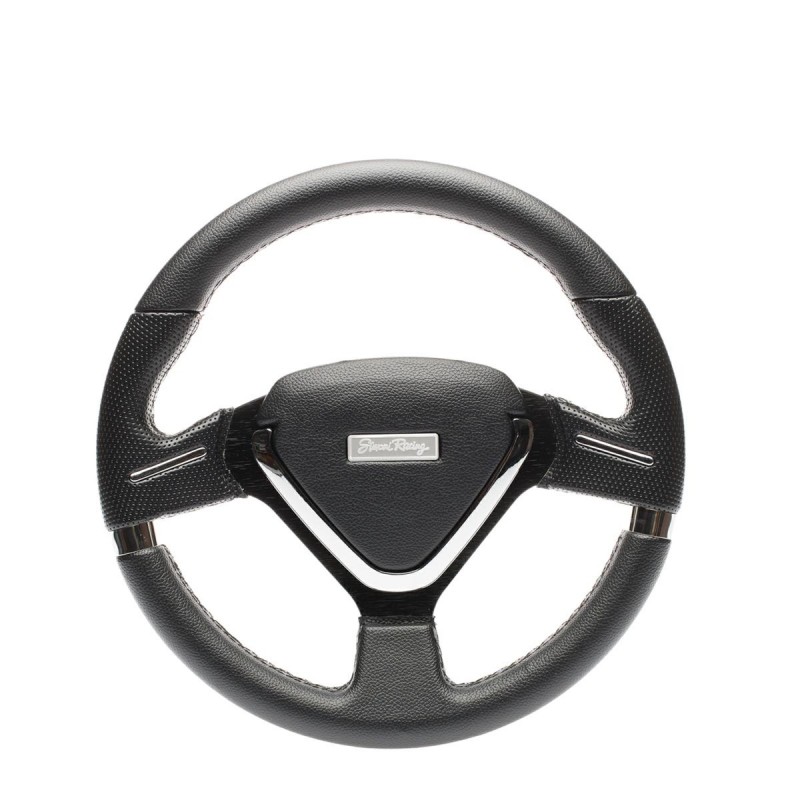 Volante sportivo Pelle nera liscia-Pelle nera forata Volante sportivo Pelle nera liscia-Pelle nera forata
