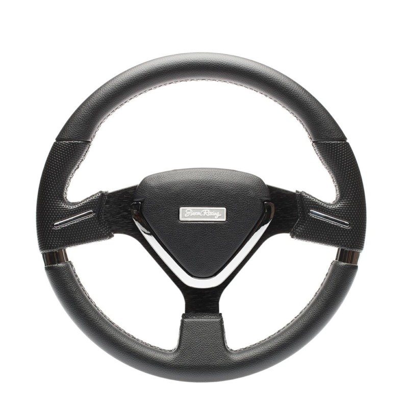 Volante sportivo Pelle nera liscia-Pelle nera forata