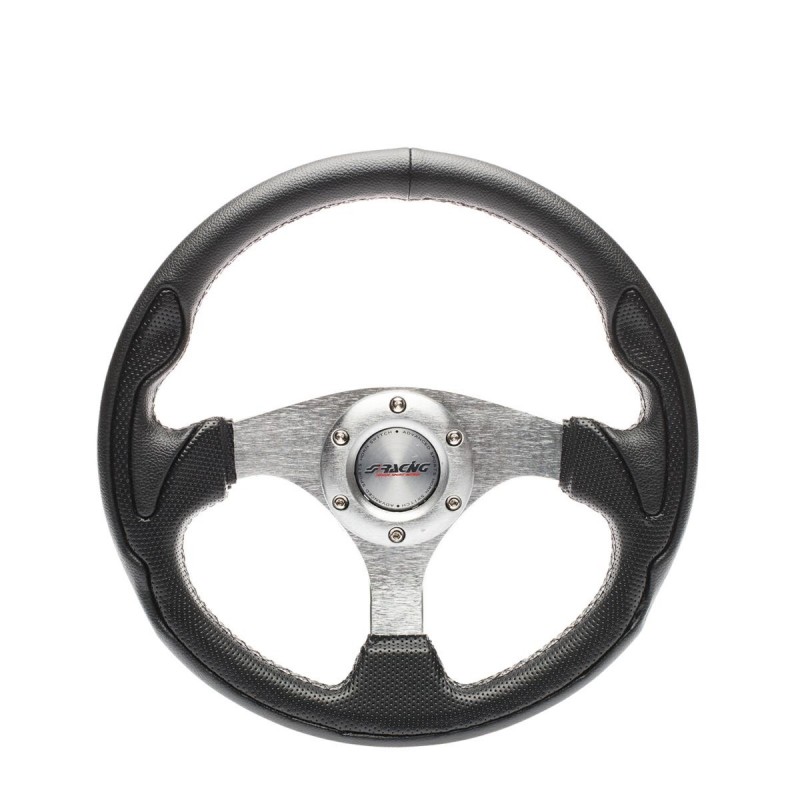 Volante sportivo Pelle nera liscia-Pelle nera forata Volante sportivo Pelle nera liscia-Pelle nera forata