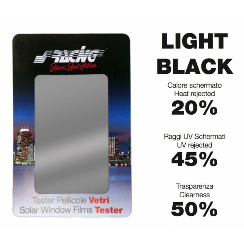 Pellicola light black (raggi UV schermati: 45% - infrarossi schermati: 20% - trasparenza: 50% ) 76x300 cm.
