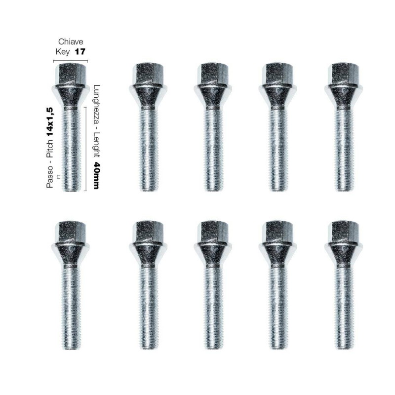 Kit 10 bulloni ALFA SAAB SKODA CH17-14X1,5-40MM