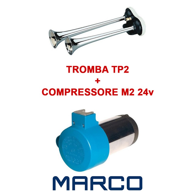 Kit Tromba TP2 Metallo Cromato + Compressore M2 24V Kit Tromba TP2 Metallo Cromato + Compressore M2 24V