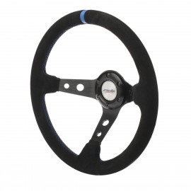 Volante a calice in camoscio nero nero cucitura+inserto blu / black shammy leather with blue seam+insert steering wheel (di