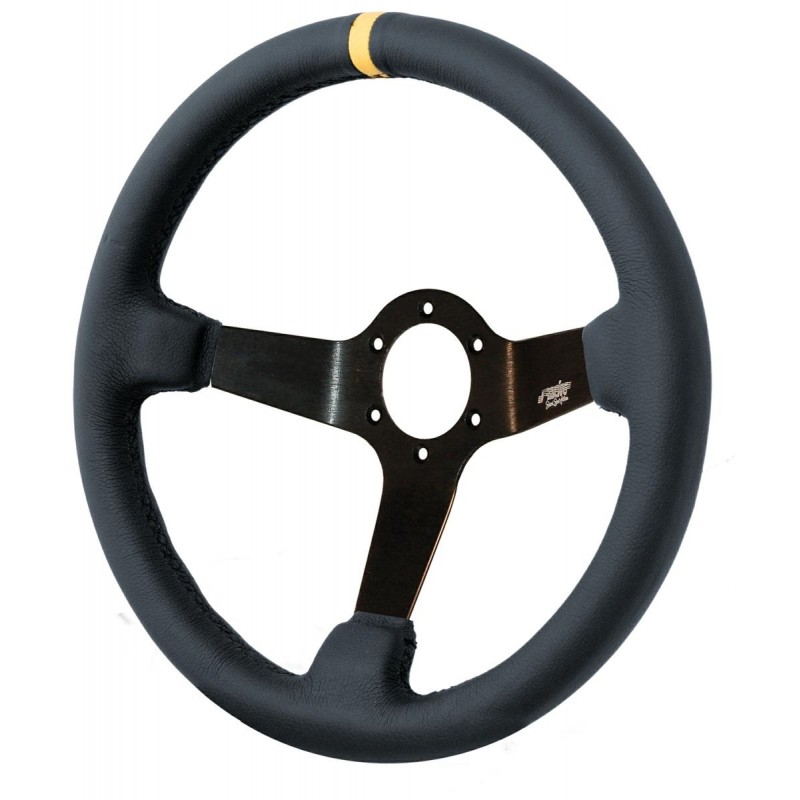 Volante a calice in pelle nera+inserto giallo / black leather with yellow insert steering wheel (diam. 35 mm)