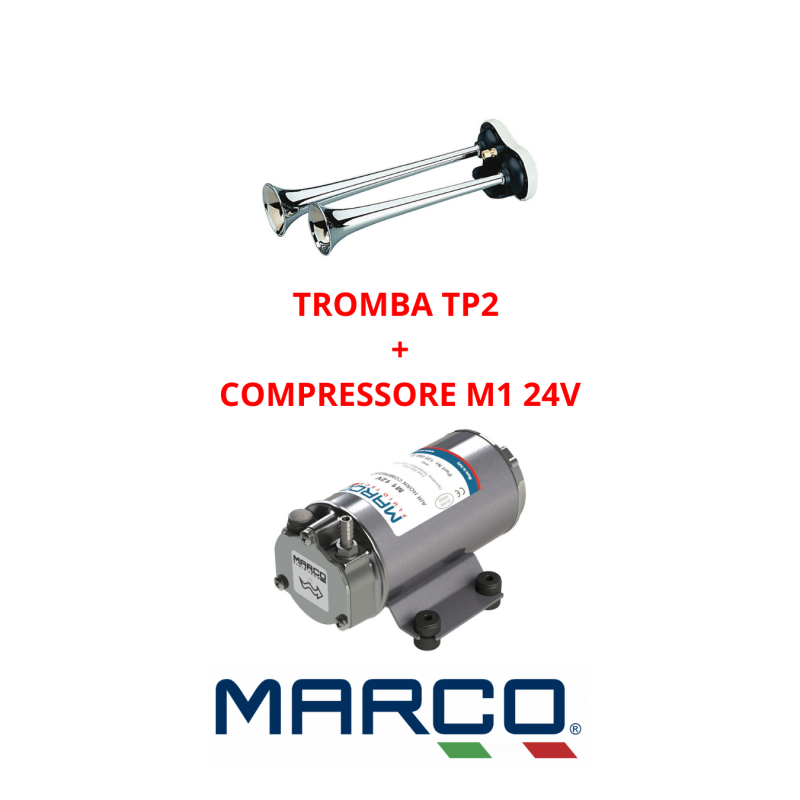 Kit Tromba TP2 Metallo Cromato + Compressore M1 24V Kit Tromba TP2 Metallo Cromato + Compressore M1 24V