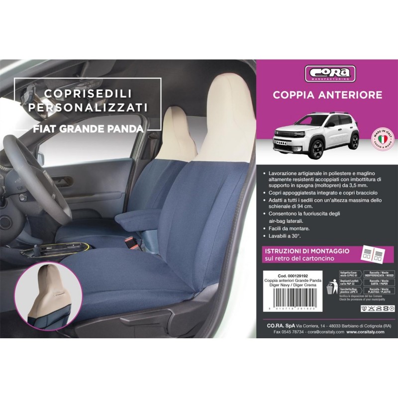 Coppia Coprisedili Ant. Fiat Grande Panda 25► Blu Navy/Crema