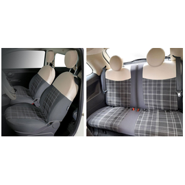 Coprisedili Completi Fiat 500 2007► Posteriore Diviso - Cotone Scozzese Grigio/Panna